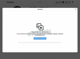 Recurso para enviar imagens no Instagram web. (Foto: Reprodução).
