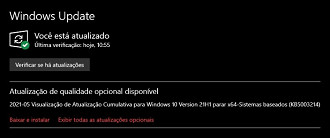 Atualização KB5003214 para Windows 10 versão 21H1. Fonte: Vitor Valeri
