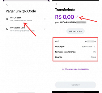 Confira os dados e faça a transferência. (Foto: Printscreen por Lucas Ribeiro).