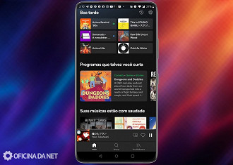 Tela inicial do app Spotify para smartphones Android. Fonte: Vitor Valeri