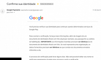 Exemplo de e-mail enviado pelo Google Payments. (Foto: Printscreen por Lucas Ribeiro).