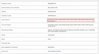 Sete modelos de iPhone 13 registrados. (Imagem: Reprodução / EEC)