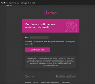 Imagem: E-mail de confirmação Serasa Experian.