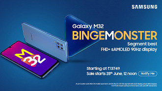 Por enquanto, o Galaxy M32 está disponível apenas na Índia. (Imagem: Reprodução / Samsung)