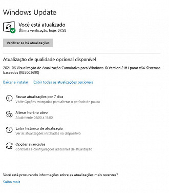 Atualização KB5003690 para Windows 10 versão 21H1.