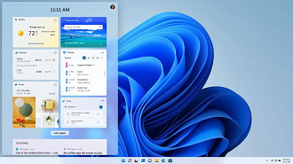 Tela do Windows 11 durante a apresentação da Microsoft mostrando a possível data de lançamento do sistema operacional. Fonte: Microsoft