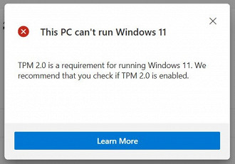 Imagem com resposta do programa PC Health Check da Microsoft.