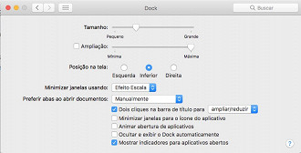 Preferências do Sistema > Dock.