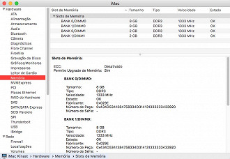 Menu Apple > Sobre este Mac > Relatório do Sistema > Memória.