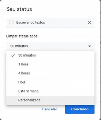 Selecionar tempos pré-determinados ou personalizar. Fonte: Vitor Valeri