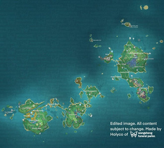 Mapa de Inazuma em Genshin Impact. Fonte: Genshin Intel (via Wangsheng Funeral Parlor Discord)