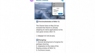Print do aplicativo que indica o lançamento da MIUI 13 em breve. (Imagem: Reprodução / PiunikaWeb)
