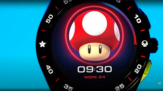 Captura de tela da animação do cogumelo no smartwatch Tag Heuer Connected do Super Mario. Fonte: TAG Heuer