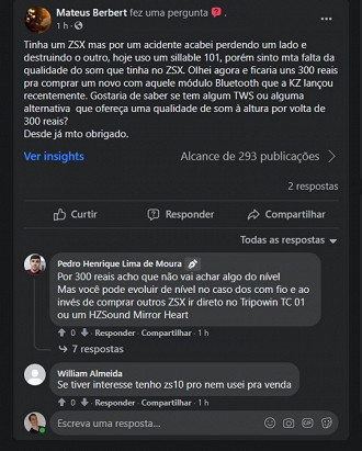 Votos nos comentários de postagens em grupo do Facebook. Fonte: Vitor Valeri