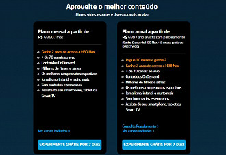 Novo preço dos planos mensal e anual do DirecTV Go. (Imagem: Captura de tela por Adalton Bonaventura)