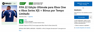 Preço do FIFA 22 na Microsoft Store.
