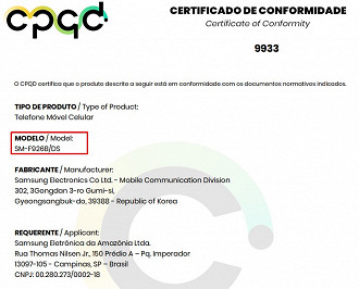 Modelo SM-F926B é certificado pela Anatel. (Imagem: Reprodução / Anatel)
