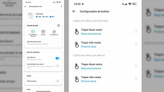 Através do app Realme Link o usuário pode configurar os comandos dos fones, mas infelizmente, não há controle para o volume