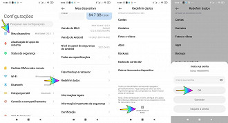 Comfigurações > Meu Dispositivo > Redefinir Dados > Apagar Todos os Dados > OK.