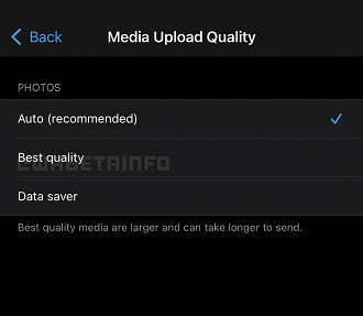 TrÊs opções serão oferecidos para o usuário decidir a qualidade do envio de imagens no plataforma. (Imagem:Reprodução/WABetaInfo)