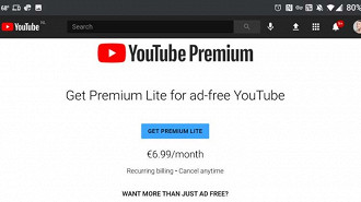 Captura de tela do YouTube Premium Lite. Fonte: gizmodo