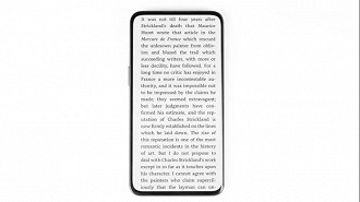 Imagem de um protótipo de celular rodando um app de leitura de livros. Oppo