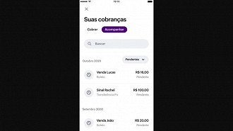 Captura de tela da área de cobranças na conta PJ do Nubank no app da fintech. Fonte: Nubank