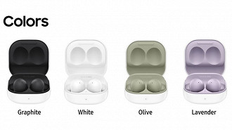 Cores dos fones de ouvido in-ear TWS Samsung Galaxy Buds 2. Fonte: Samsung