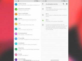 Deixar o Display do smartphone com 90Hz na taxa de atualização torna a rolagem entre as páginas mais suave