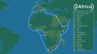 Cabo submarino 2Africa. Fonte: Facebook