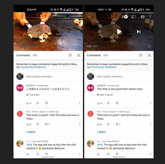 Capturas de tela mostrando a função de tradução instantânea dos comentários nos vídeos do aplicativo YouTube. Fonte: androidpolice