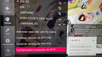 WebOS 5 configurações avançadas de Wi-Fi