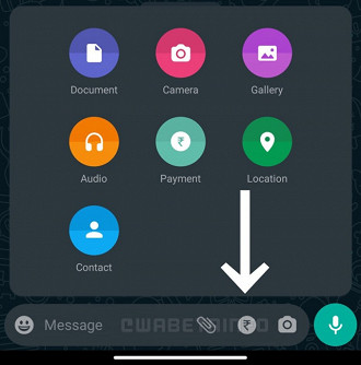 Novo botão para realizar pagamentos através do WhatsApp Pay. Fonte: wabetainfo