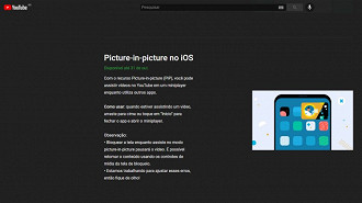 Captura de tela do anúncio da função picture-in-picture no iOS (iPhone) e iPadOS (iPad). Fonte: YouTube