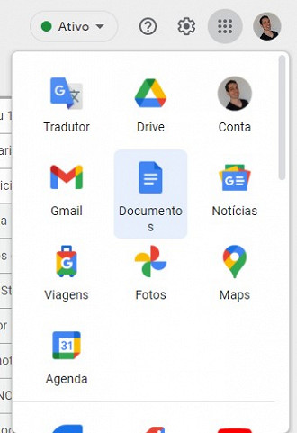 Acessando os programas de produtividade do Google através do Gmail. Fonte: Vitor Valeri