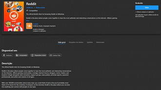 Aplicativo do Reddit na Microsoft Store do Windows 10. Fonte: Vitor Valeri