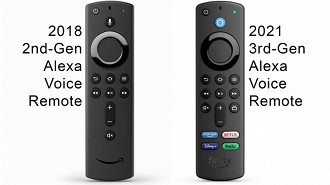 Diferença entre o controle remoto da geração passada do Fire TV Stick e o atual. Fonte: aftvnews