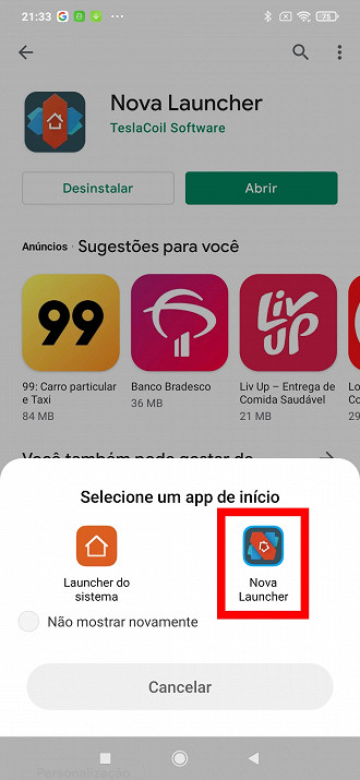 Clique em Nova Launcher.