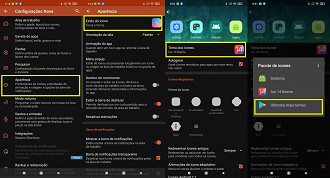 Configurações Nova > Aparência > Estilo do Ícone > Tema dos ícones > Obtenha mais temas.