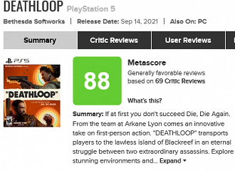 Nota de Deathloop (PS5) no Metacritic.