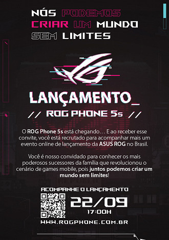 ROG Phone 5S será anunciado no Brasil no dia 22 de setembro às 17h. (Imagem: Reprodução / ASUS)