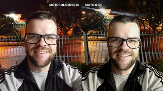 Motorola Edge 20 vs Moto G100 - selfie noturna