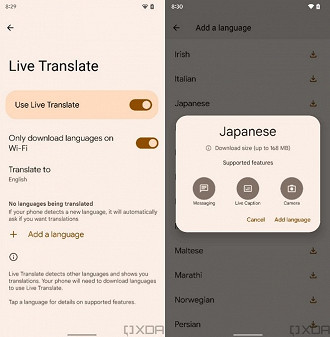 Com o recurso ativado, sempre que um idioma for detectado, o aplicativo vai sugerir a tradução. (Imagem: Reprodução / XDA Developers)