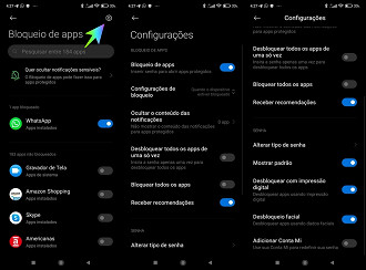 onfigurações > Apps > bloqueio de apps > Configurações.