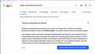 Teste de velocidade do Google.
