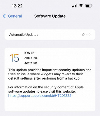 Captura de tela mostrando atualização disponibilizada pela Apple para a correção do bug do Apple Music. Fonte: macrumors