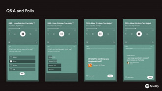 Capturas de tela mostrando o funcionamento das enquetes durante a reprodução dos podcasts no Spotify. Fonte: Spotify
