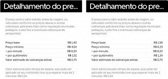 À esquerda, o detalhamento dos preços do Uber Flash Moto e à direita, do Uber Flash (Crédito: Reprodução/Uber)