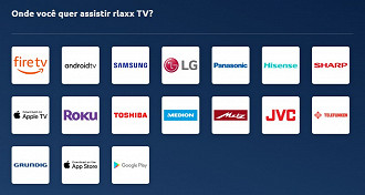 Lista de marcas e dispositivos compatíveis com a Rlaxx TV. (Créditos: Rlaxx/Reprodução)