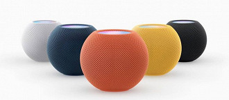 HomePod Mini ganha as cores amarelo, laranja e azul. (Crédito: Apple/Reprodução)